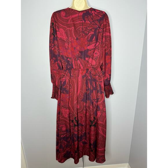 Kobi Halperin Cher Maureen V Neck  Printed Long Sleeves Midi Dress Dark Sz L - Picture 3 of 15